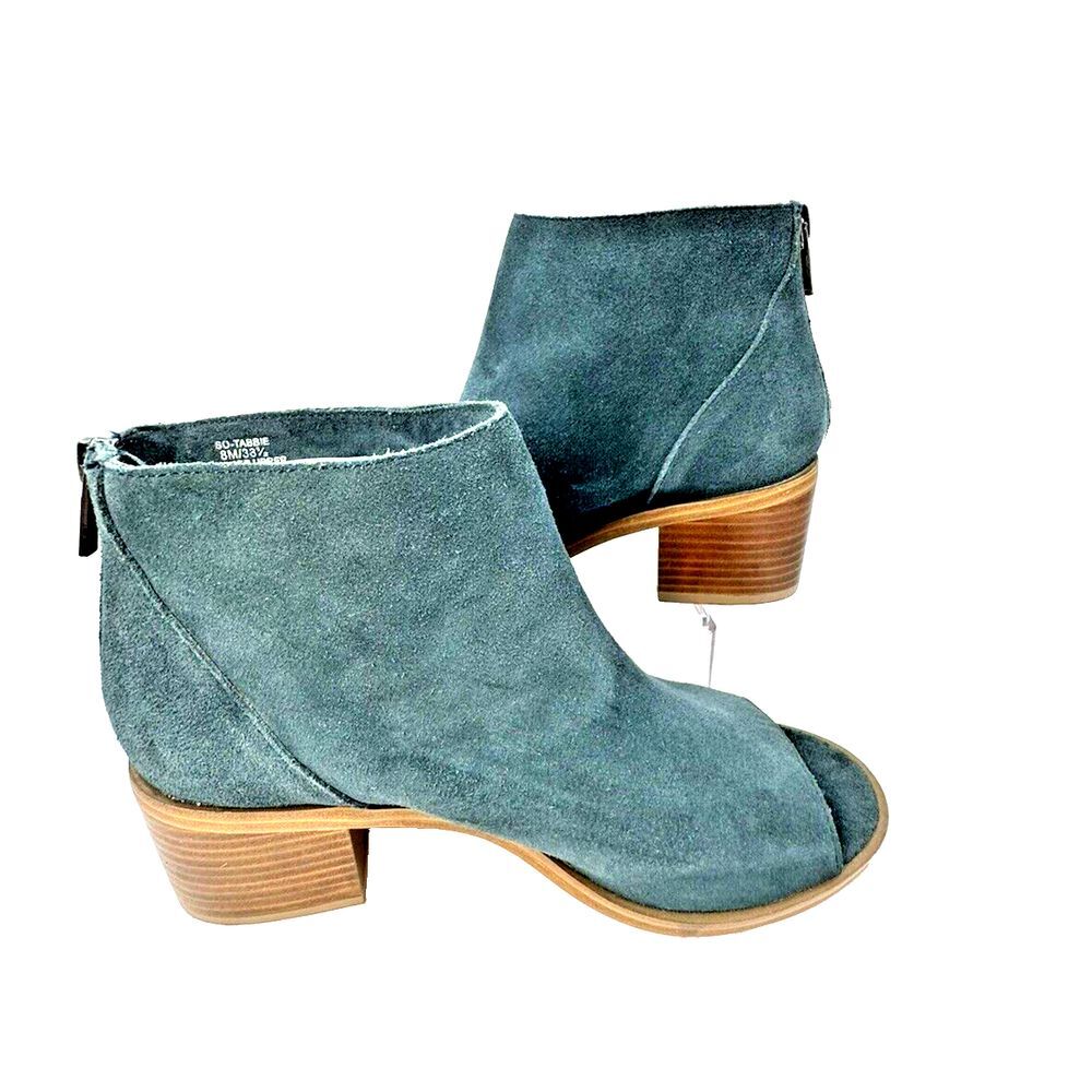 Sole Society So Tabbie Peep Toe Bootie Womens 8 Mediterranean Cow Suede Zip Heel